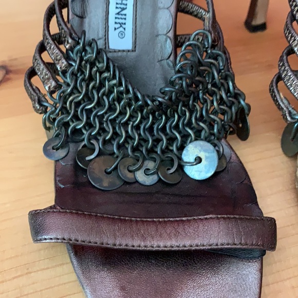 Manolo Blahnik Copper Heeled Sandals w/ Chain main image 5
